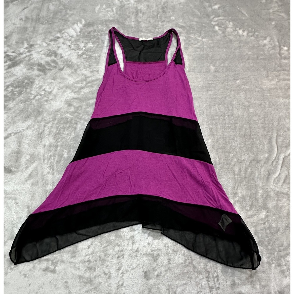 Tea N Rose Tank Top Women's Size Small Pink & Black Sleeveless Sheer EUC